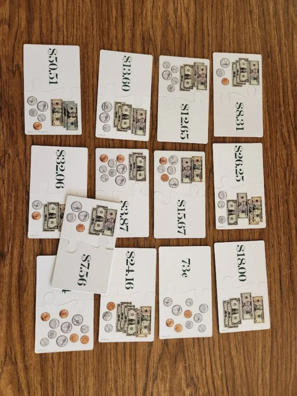 Puzzle Pairs Flash Cards Counting Money Currency Math Double-Sided Game Toy  Inc